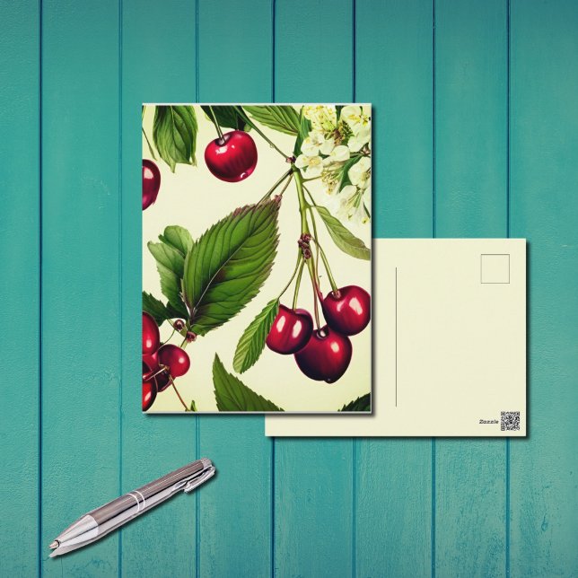 Vintage Cherry Illustration Postkarte (Von Creator hochgeladen)