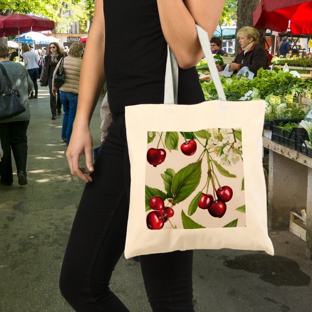 Vintage Cherry Illustration Tote Bag Tragetasche (Von Creator hochgeladen)