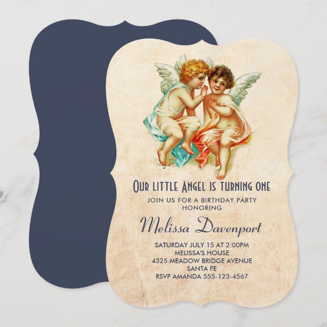 Vintage Cherub Angels Illustration Sweet Birthday Einladung (Vorne/Hinten)