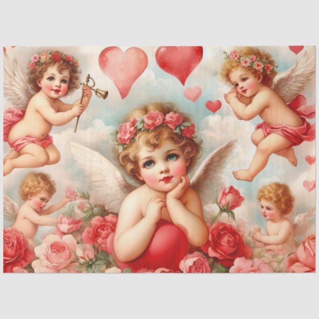 Vintage Cherub Angels und Herz Seidenpapier (Vorderseite)