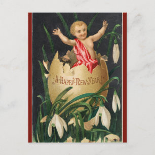 Vintage-Cherub-Baby-in-Ei-Frohes-Neues-Jahr Postkarte