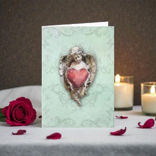 Vintage Cherub mit Herz Valentinstagskarte Feiertagskarte