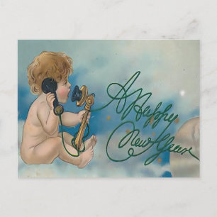 Vintage Cherub Telefonanruf   Frohes Neues Jahr Postkarte