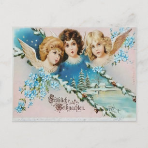 Vintage Cherubs auf schneebedecktem Dach Postkarte
