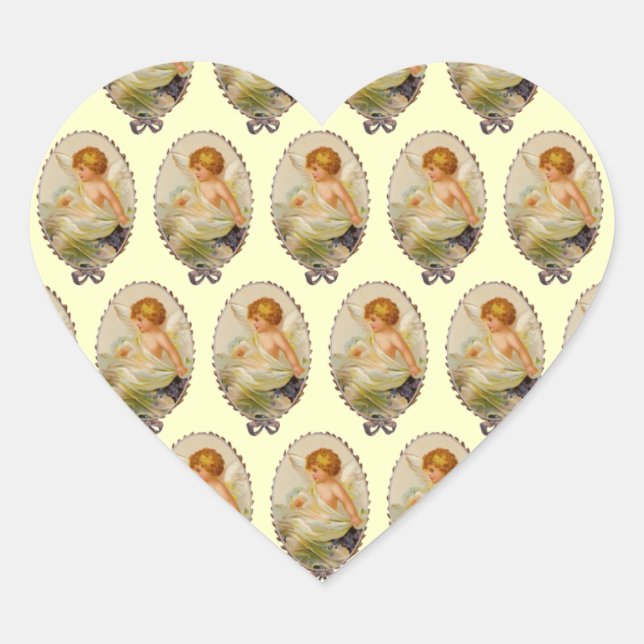 Vintage Cherubs Herz-Aufkleber (Vorderseite)