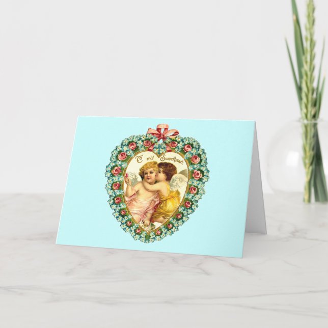 Vintage Cherubs Herzkarte Feiertagskarte (Vorderseite)