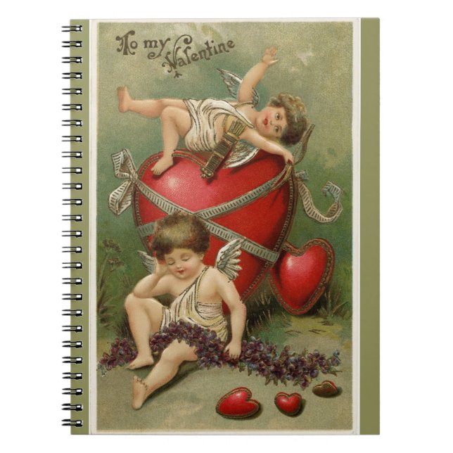 Vintage Cherubs und Valentine Hearts Green Notizblock (Vorderseite)