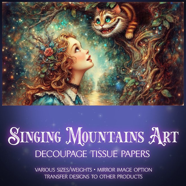 Vintage Cheshire Cat Fantasy Fairytale Decoupage Seidenpapier (Von Creator hochgeladen)