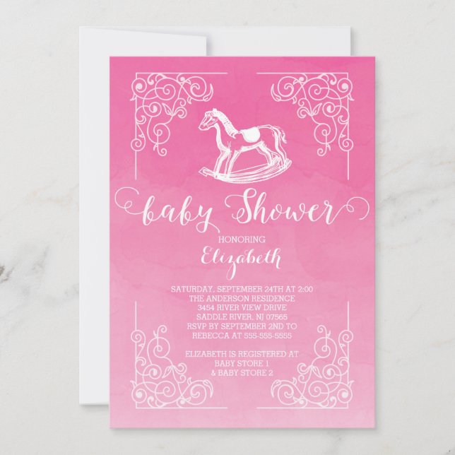 Vintage Cheval Filles Baby shower Invitation (Devant)