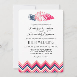 Vintage-Chevron-Meeresschalen-Strand-Hochzeits-Ein Einladung