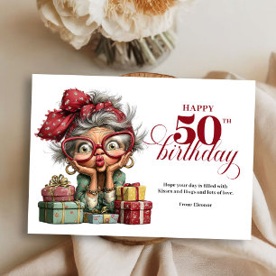 Vintage-Chic 50. Frau Humor Gruß zum Geburtstag Einladung