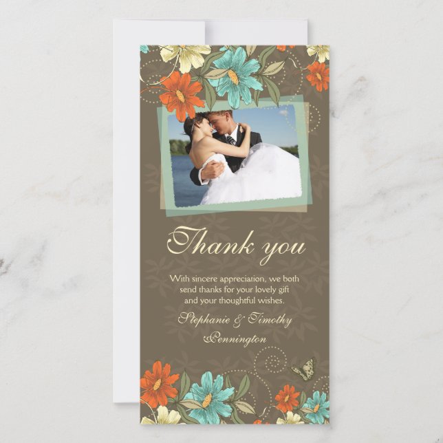 Vintage chic aqua crème orange mariage merci (Devant)