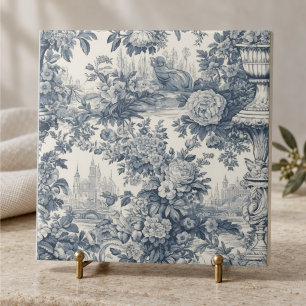 Vintage Chic Blaue Toile Blumeneinzelbuchstabe Fliese