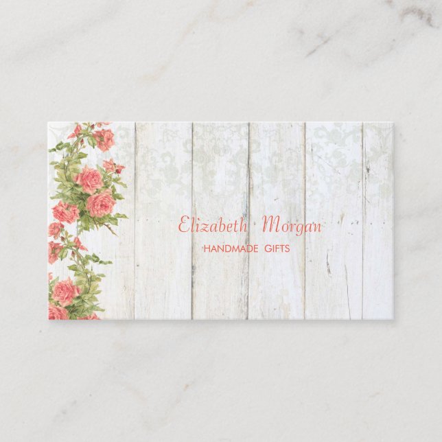 Vintage Chic-Blume, Spitzen, Holztextur Visitenkarte (Vorderseite)
