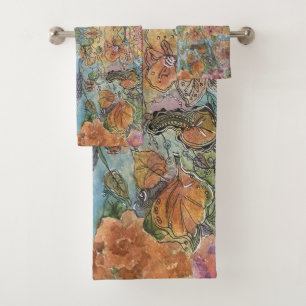 Vintage Chic Blumen Garten Aquarellmalerei  Badhandtuch Set