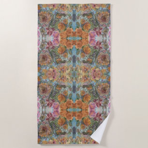 Vintage-Chic-Blumengarten-Aquarellmalerei  Strandtuch