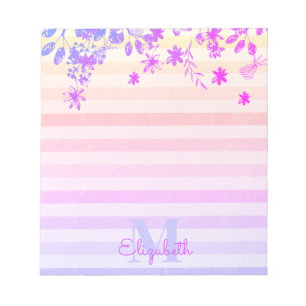 Vintage Chic Florale Streifen mit Namen-Monogramm Notizblock