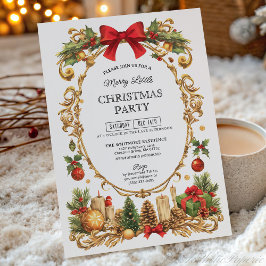 Vintage Chic Frame with Red Bow Christmas Party   Einladung