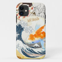 Vintage Chic Gold Koi-Teich mit japanischem Monogr