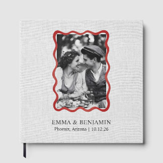 Vintage Chic Leinenstruktur Name Foto Hochzeit Gästebuch