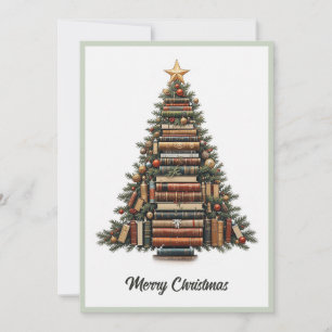 Vintage-chic lustiger Weihnachtsbaum aus Büchern Feiertagskarte