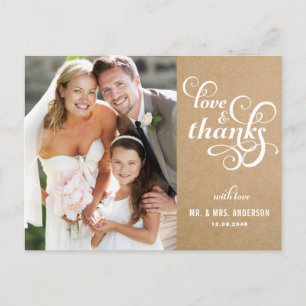 Vintage Chic Script Hochzeit Dankeschön Postkarte