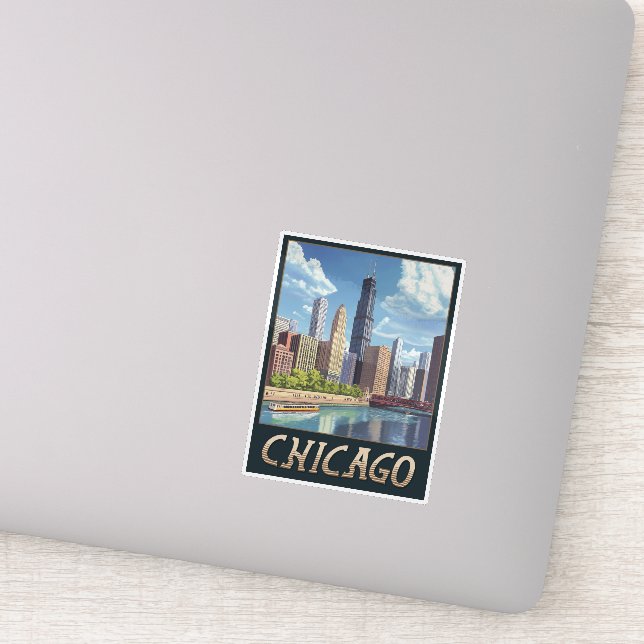 Vintage Chicago City Skyline Aufkleber (Detail)