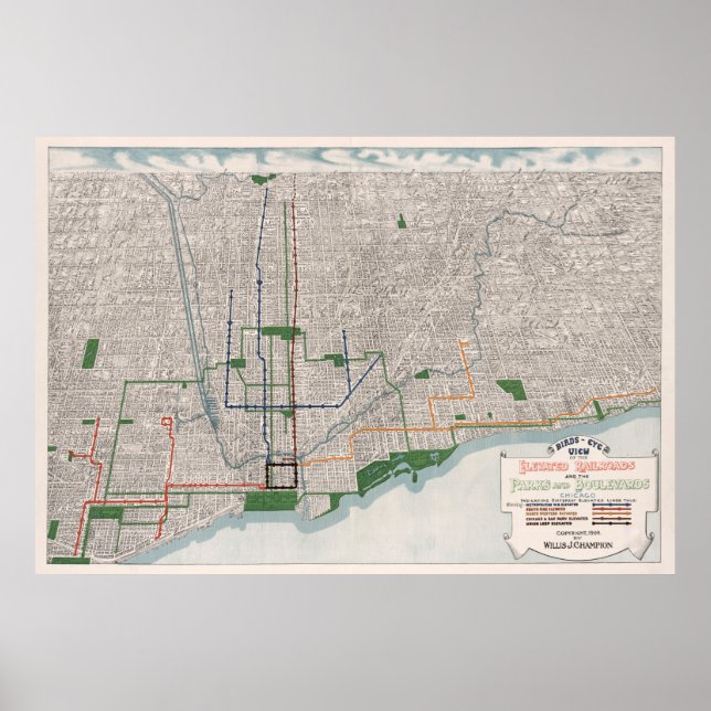 Vintage Chicago Elevated Railways Map (1908) Poster (Vorne)