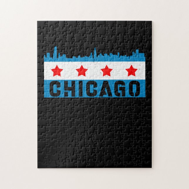 Vintage Chicago Flag Skyline (Vertikal)