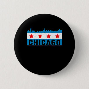 Vintage Chicago Flag Skyline Button