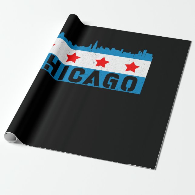 Vintage Chicago Flag Skyline Geschenkpapier (Ungerollt)