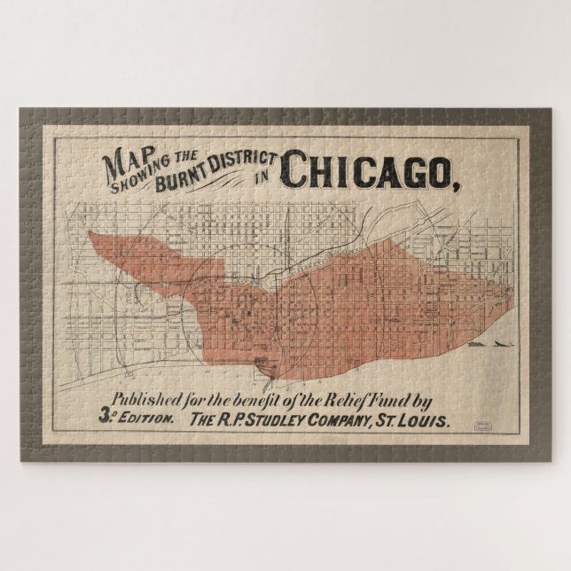 Vintage Chicago Great Fire Map, 1871 (Horizontal)