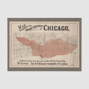 Vintage Chicago Great Fire Map, 1871 Decoupage Seidenpapier