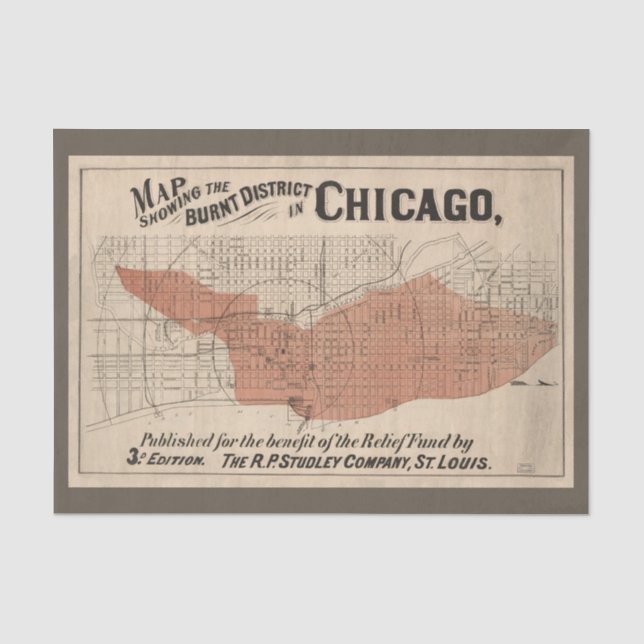 Vintage Chicago Great Fire Map, 1871 Decoupage Seidenpapier (Vorderseite)