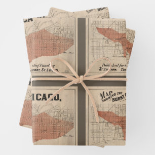 Vintage Chicago Great Fire Map, 1871 Geschenkpapier Set