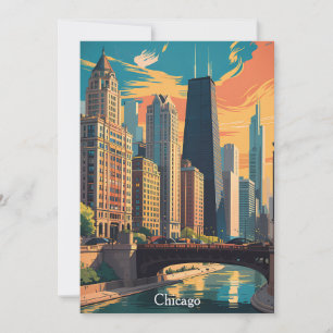 Vintage Chicago Illinois Reise Malerei Skyline