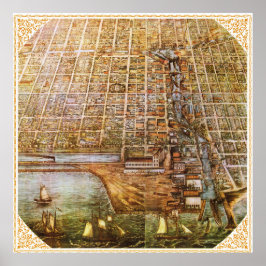 Vintage Chicago Map Poster 1856