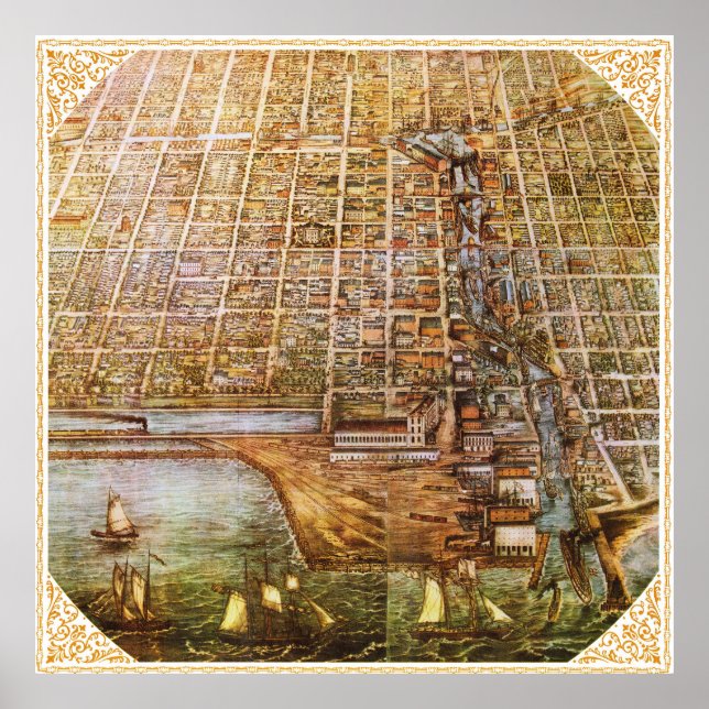 Vintage Chicago Map Poster 1856 (Devant)