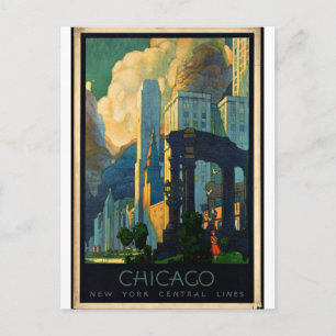 Vintage - Chicago Reiseplakat Postkarte
