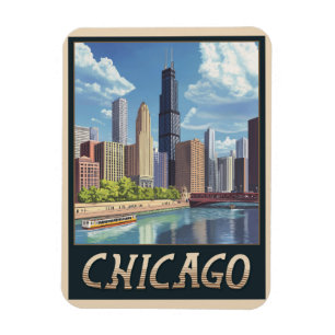 Vintage Chicago Skyline Magnet