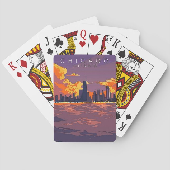 Vintage Chicago Travel Poster Spielkarten (Rückseite)