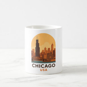 Vintage Chicago USA Reise – Retro Stadt Skyline Kaffeetasse