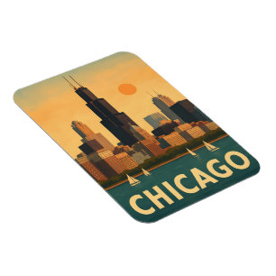 Vintage Chicagoer Skyline, Lake Michigan-Segelschi Magnet