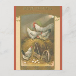 Vintage Chickens on Hay Easter Postkarte