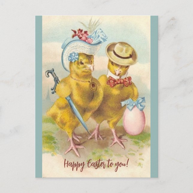 Vintage Chicks in Ostern Postkarte (Vorderseite)