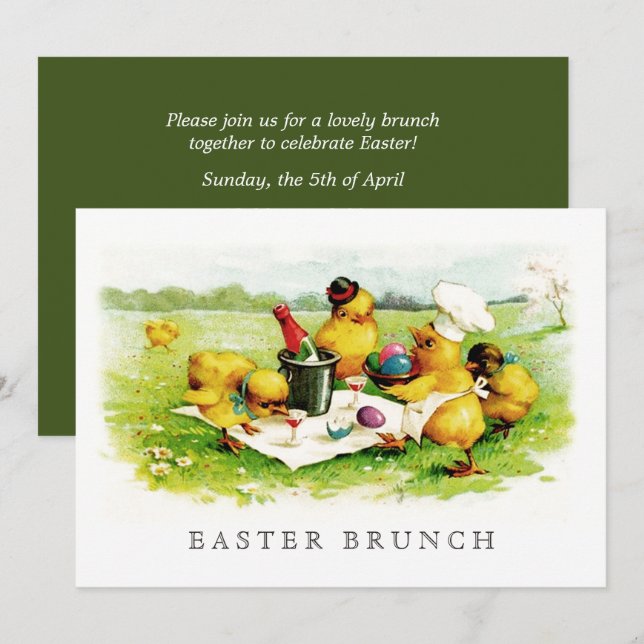 Vintage Chicks - kundenspezifischer Osterbrunch Einladung (Vorne/Hinten)