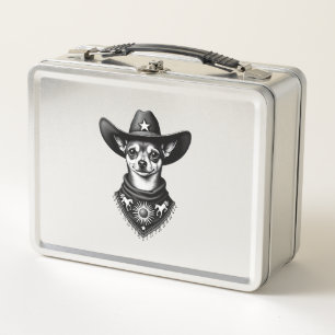 Vintage-Chihuahua-Cowboy-Stil-Western-D Metall Brotdose