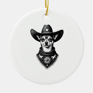Vintage-Chihuahua-Cowboy-Stil-Western-Schweinchen- Keramik Ornament