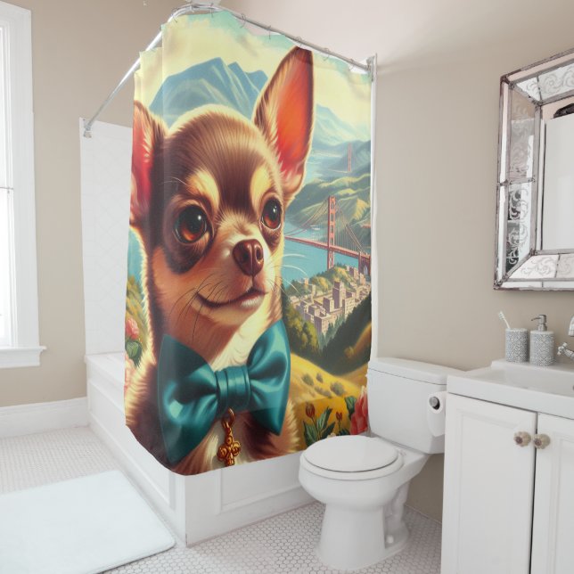 Vintage Chihuahua-Malerei Duschvorhang (Beispiel)