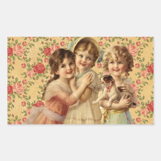 Vintage Children Rechteckiger Aufkleber (Vorderseite)